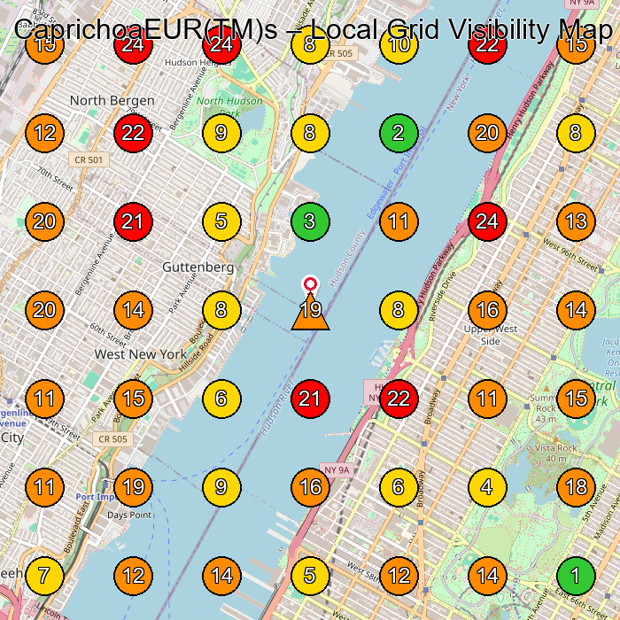 CaprichoaEUR(TM)s Hair Salon GeoGrid ranking map for Guttenberg NJ